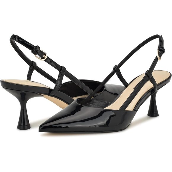 Nine West Womens Black 001 Leather Pointed Closed Toe Ankle Buckle Rhonda Pumps - Picture 2 of 6